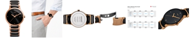 Rado Men's Swiss Centrix Diamond Accent Black Ceramic and Rose Gold-Tone PVD Stainless Steel Bracelet Watch 38mm R30554712